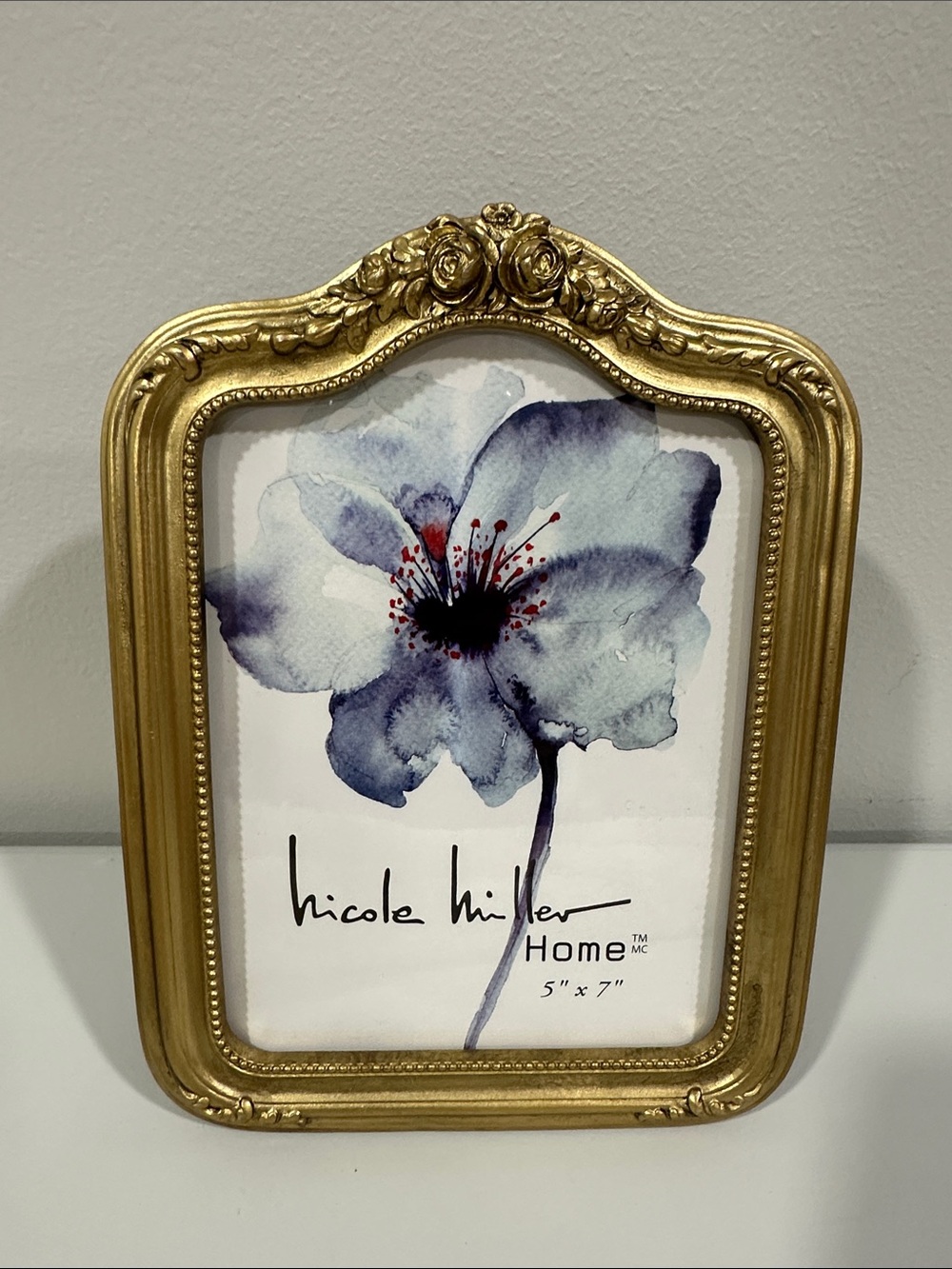 nicole miller Gold Tone Plush Back Rectangular Floral Accent Picture Frame